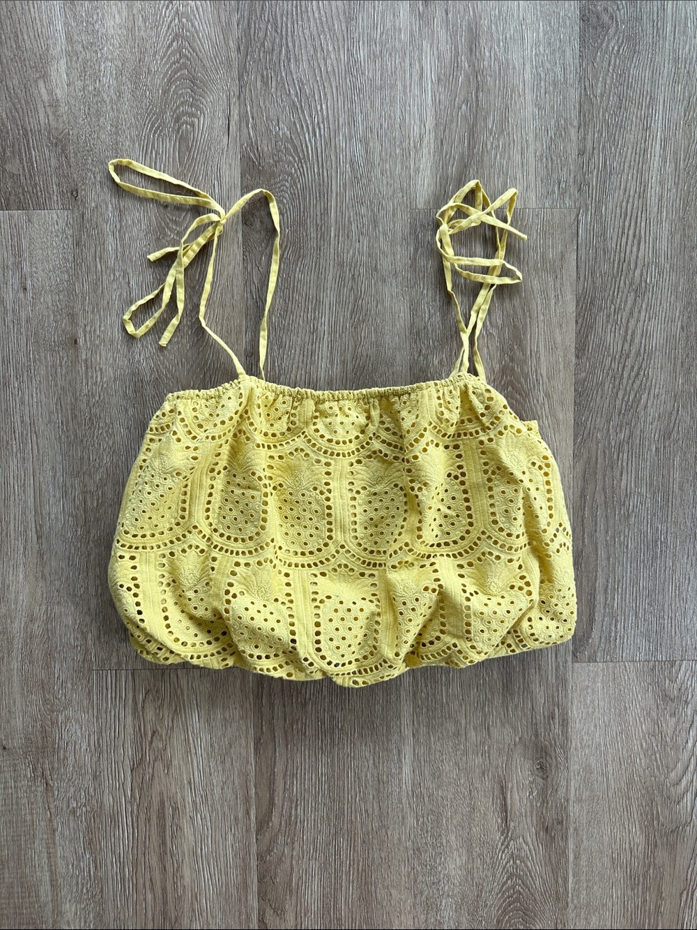 Greylin Lucy Square-Neck Eyelet Crop Tank Top Yellow Small Pineapple Cotton